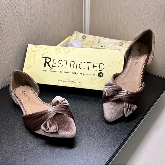 Restricted Velvet Bow Flats with Pointed Toe - Picture 6 of 9